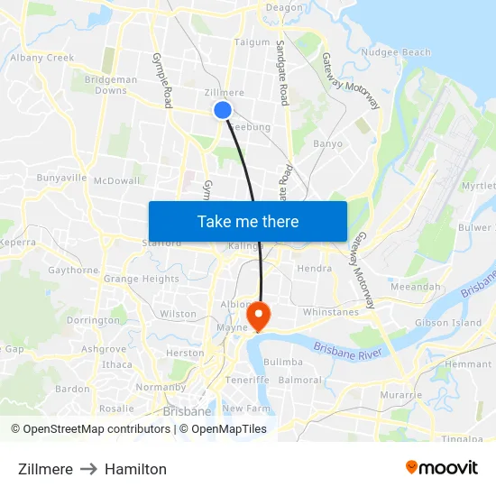 Zillmere to Hamilton map