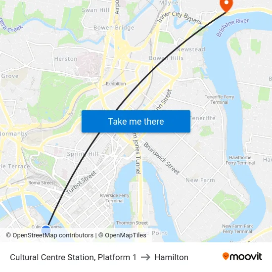 Cultural Centre Station, Platform 1 to Hamilton map