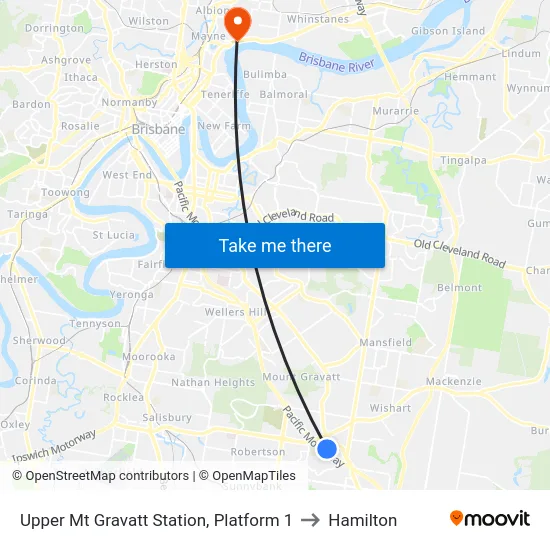 Upper Mt Gravatt Station, Platform 1 to Hamilton map