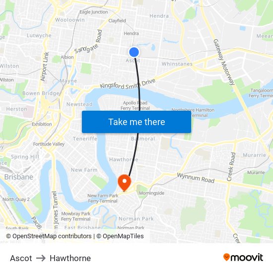 Ascot to Hawthorne map