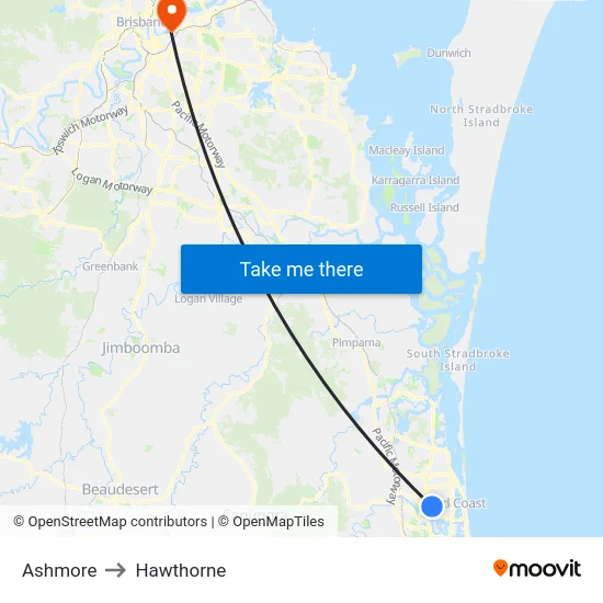 Ashmore to Hawthorne map
