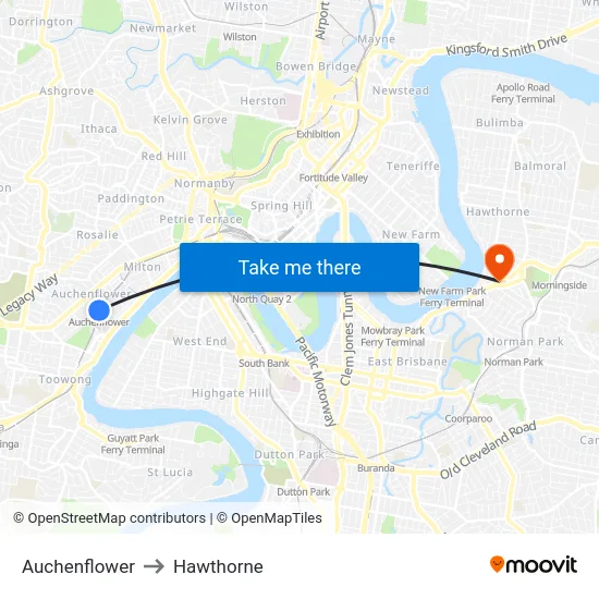 Auchenflower to Hawthorne map