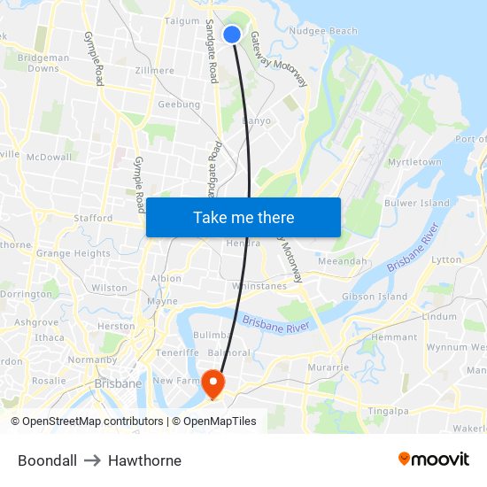 Boondall to Hawthorne map