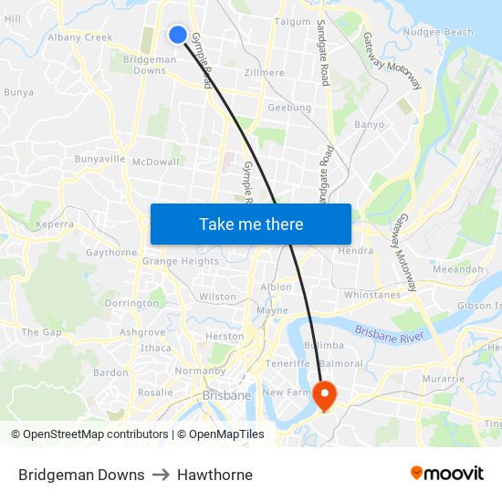 Bridgeman Downs to Hawthorne map