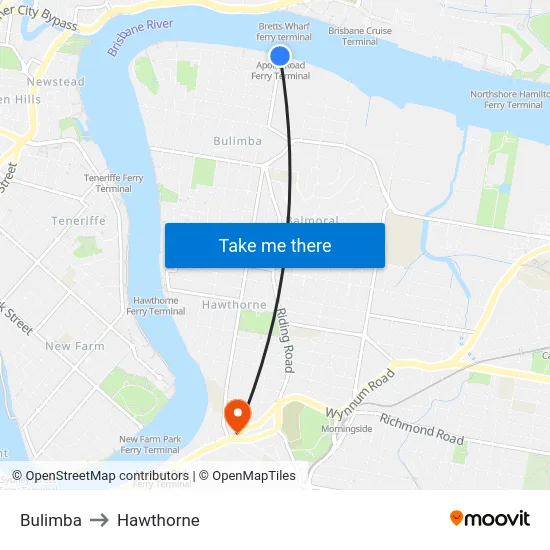 Bulimba to Hawthorne map