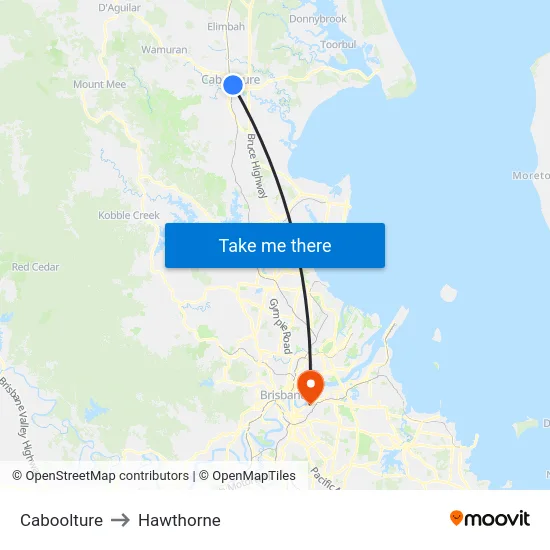 Caboolture to Hawthorne map