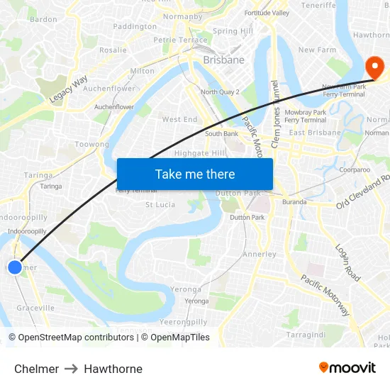 Chelmer to Hawthorne map