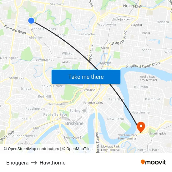 Enoggera to Hawthorne map
