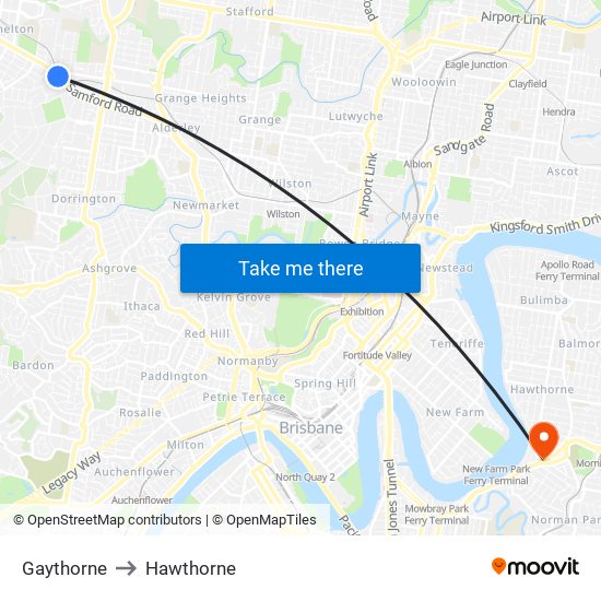 Gaythorne to Hawthorne map