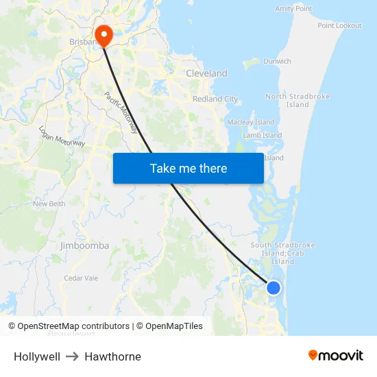 Hollywell to Hawthorne map