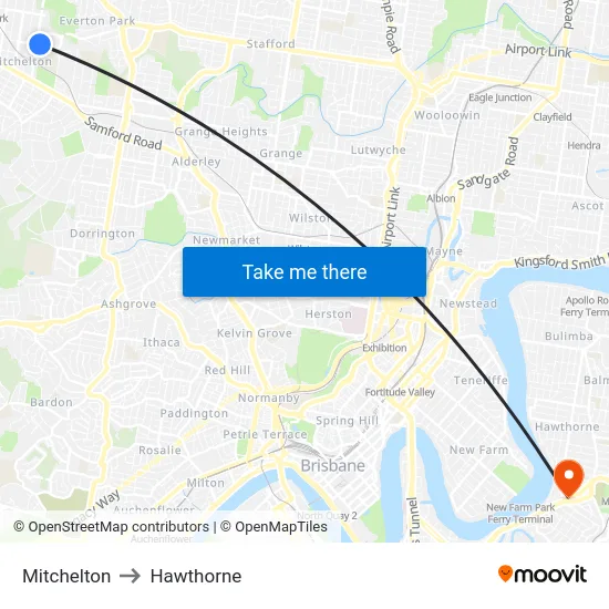 Mitchelton to Hawthorne map