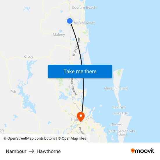 Nambour to Hawthorne map