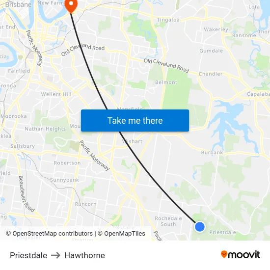 Priestdale to Hawthorne map