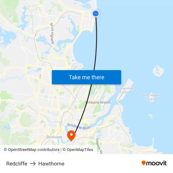 Redcliffe to Hawthorne map