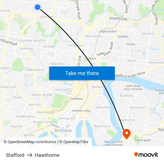 Stafford to Hawthorne map