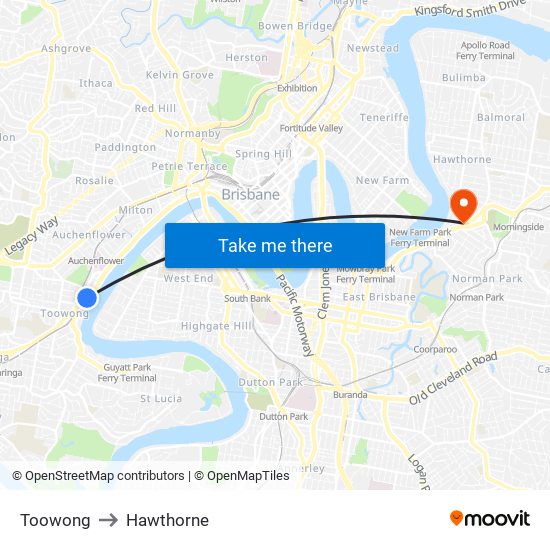 Toowong to Hawthorne map