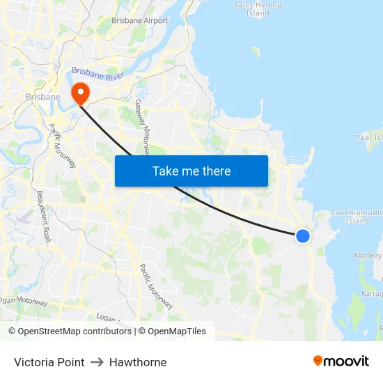 Victoria Point to Hawthorne map