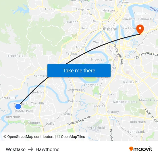 Westlake to Hawthorne map