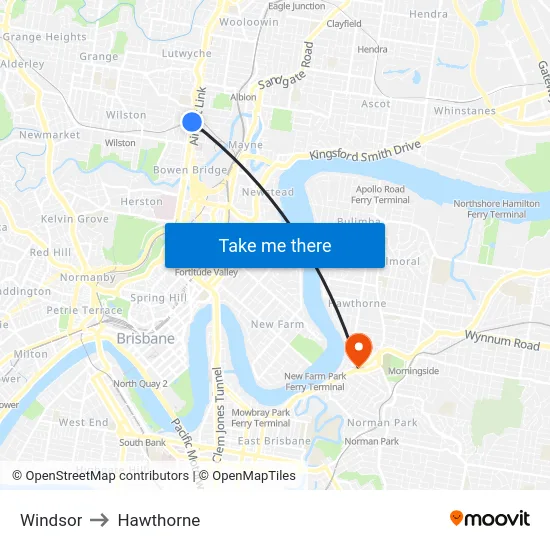 Windsor to Hawthorne map
