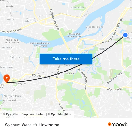 Wynnum West to Hawthorne map