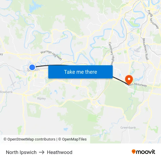 North Ipswich to Heathwood map