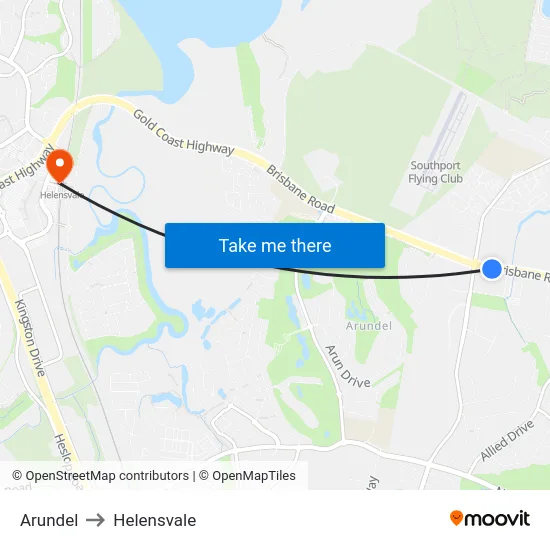 Arundel to Helensvale map