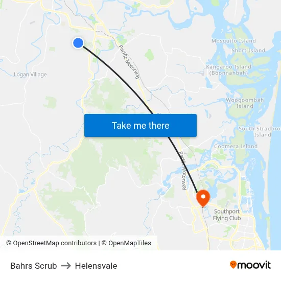 Bahrs Scrub to Helensvale map