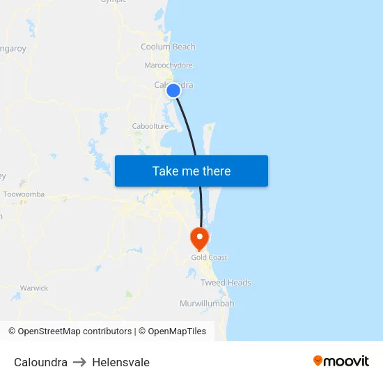 Caloundra to Helensvale map