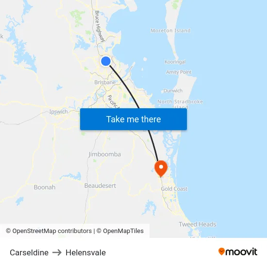 Carseldine to Helensvale map