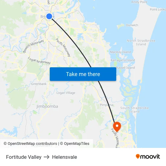 Fortitude Valley to Helensvale map