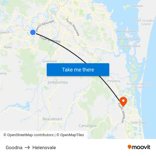 Goodna to Helensvale map