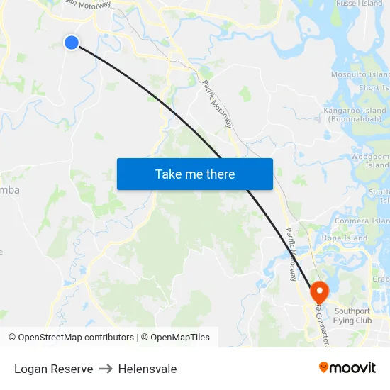 Logan Reserve to Helensvale map