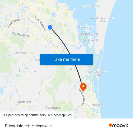 Priestdale to Helensvale map