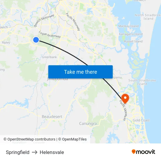 Springfield to Helensvale map