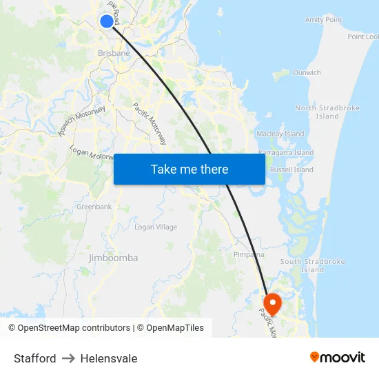 Stafford to Helensvale map