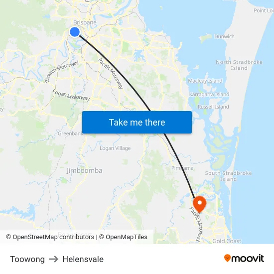 Toowong to Helensvale map