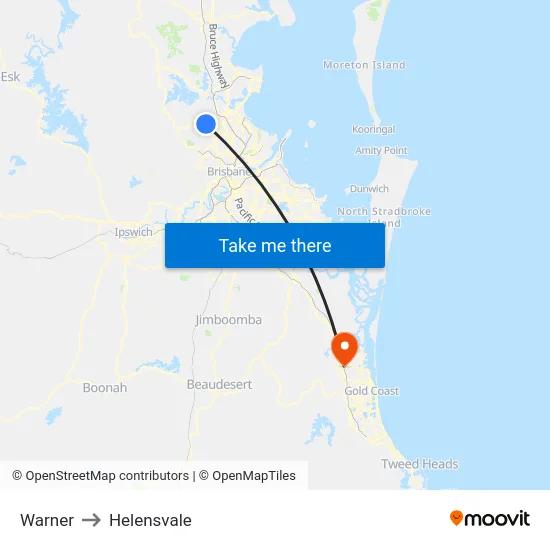Warner to Helensvale map