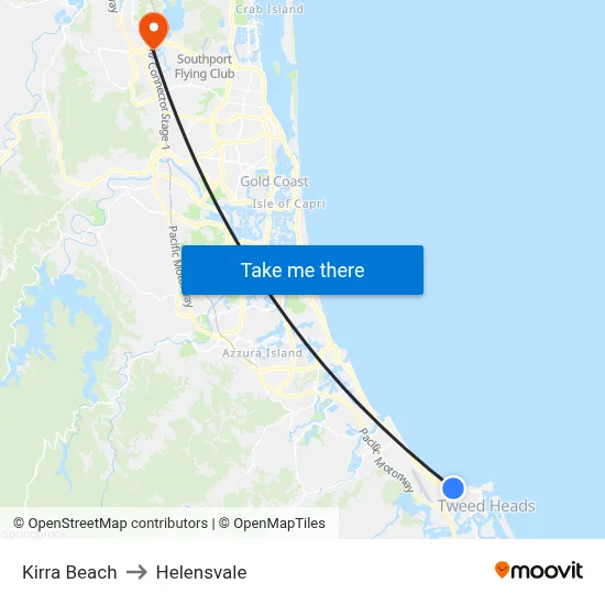 Kirra Beach to Helensvale map