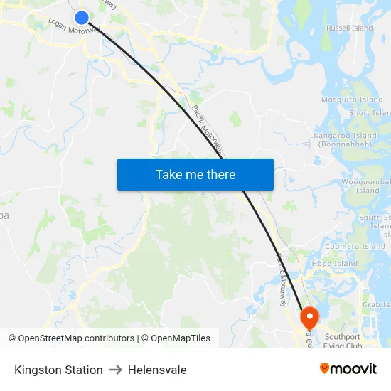 Kingston Station to Helensvale map