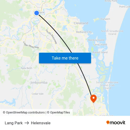 Lang Park to Helensvale map