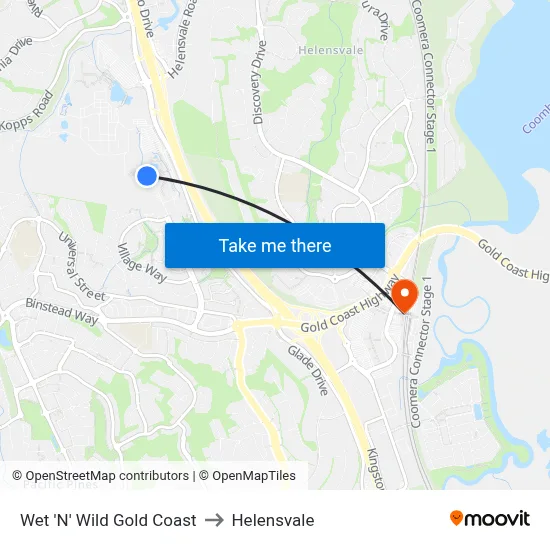 Wet 'N' Wild Gold Coast to Helensvale map