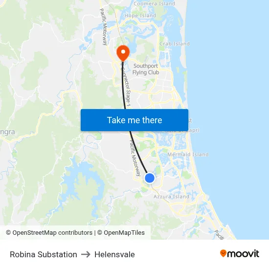 Robina Substation to Helensvale map