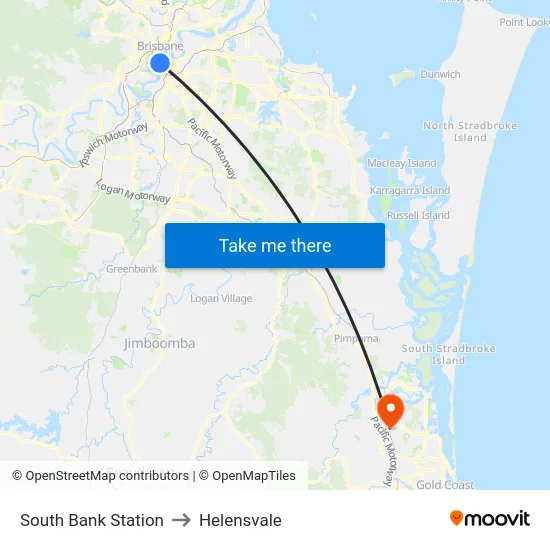 South Bank Station to Helensvale map