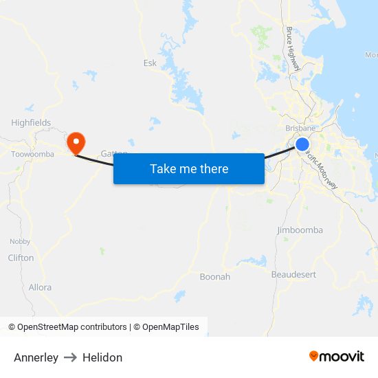 Annerley to Helidon map