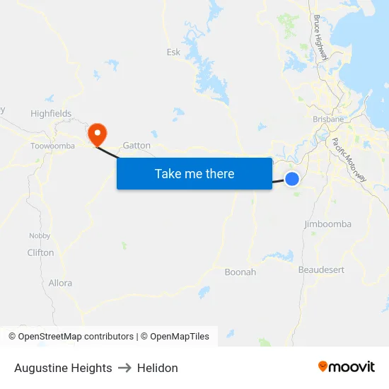 Augustine Heights to Helidon map