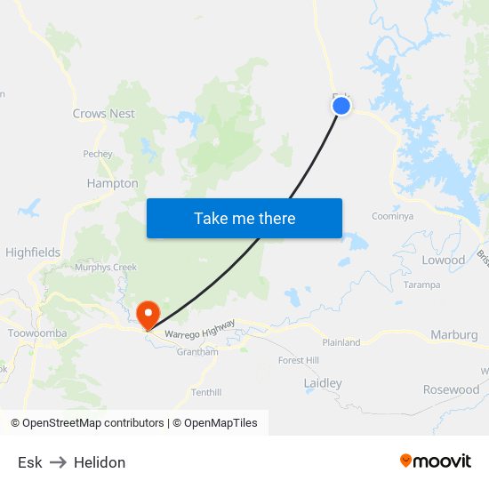 Esk to Helidon map