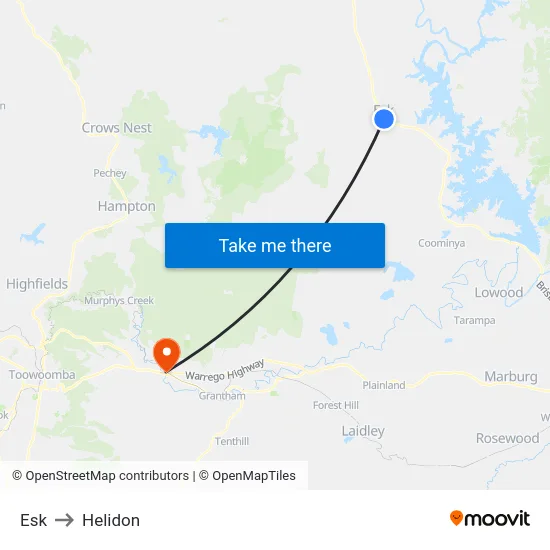 Esk to Helidon map