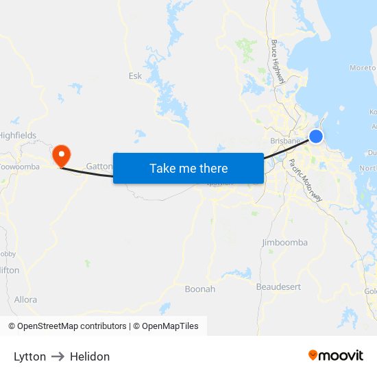 Lytton to Helidon map