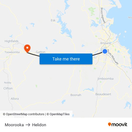 Moorooka to Helidon map