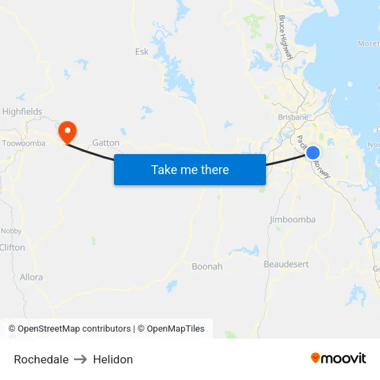 Rochedale to Helidon map